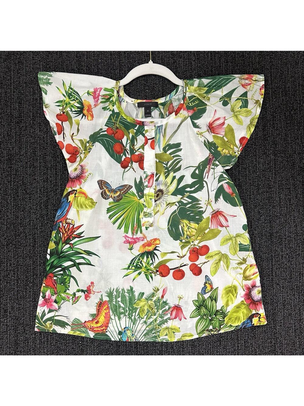 J Crew Womens Ratti Into the Wild Cap Sleeve Top Tropical Multi Floral Birds 4